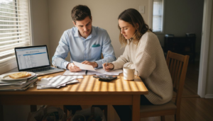 Auckland couple reviewing mortgage paperwork