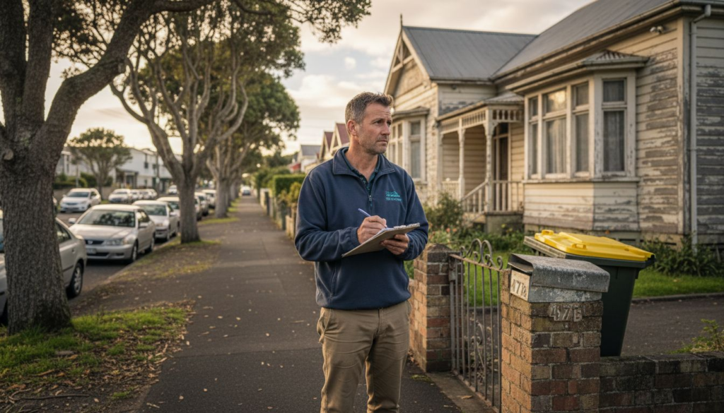 Auckland property valuer checks house from street