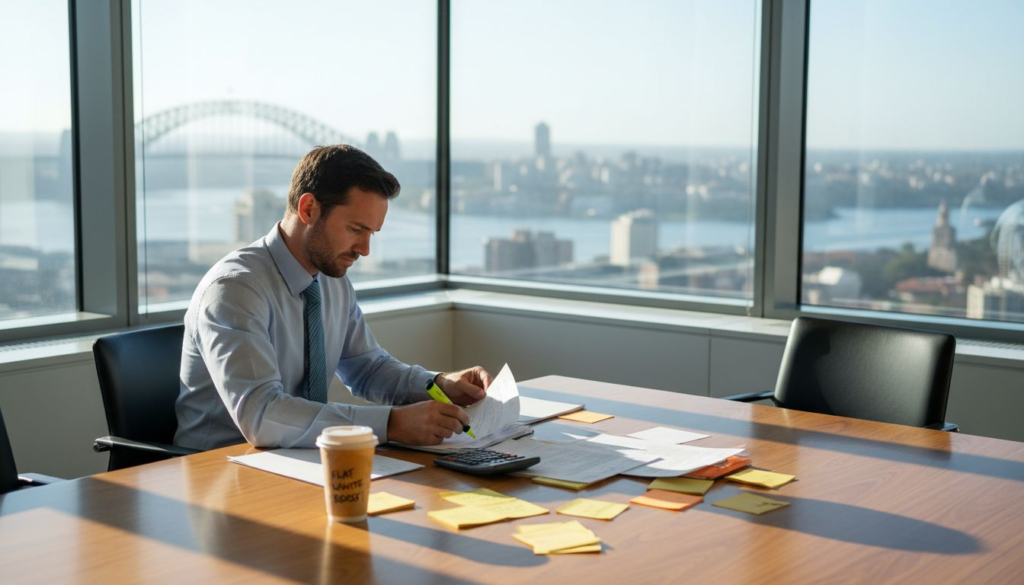 Man reviewing loan documents in a city office