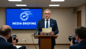 Reserve Bank official giving press briefing