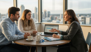 Mortgage adviser meets Auckland clients corner office