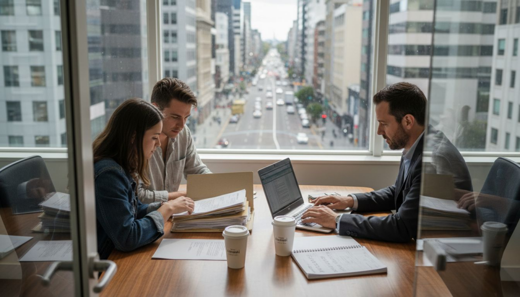 Auckland couple and broker discussing loans
