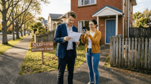 Young Auckland couple holding house keys