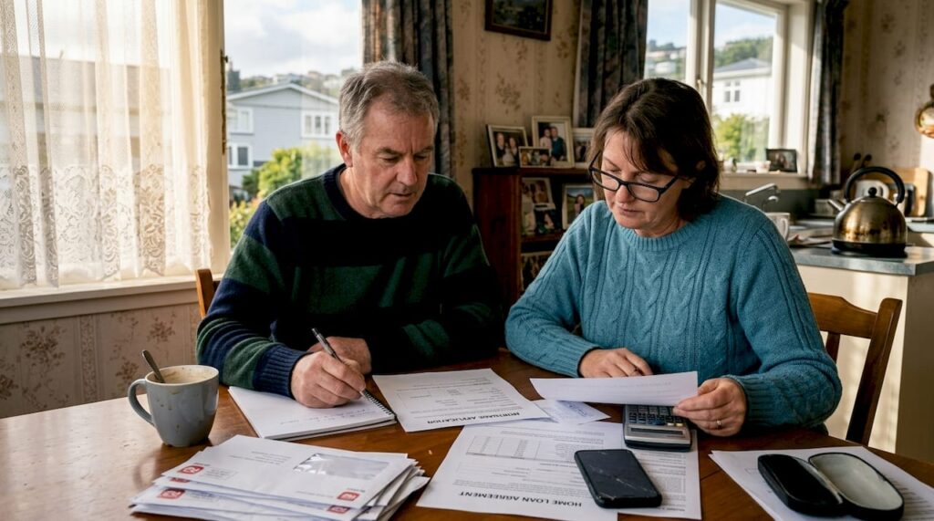 Couple reviewing mortgage refinance documents