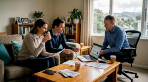 Couple discusses home loan with adviser