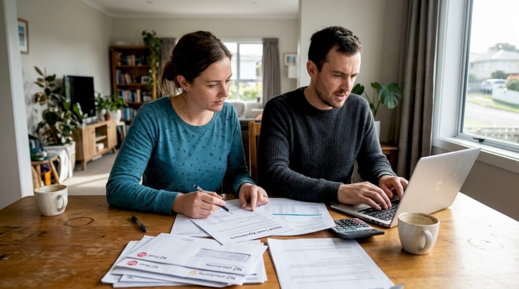 Couple checking NZ home loan documents