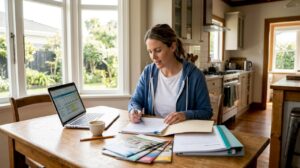 Woman reviewing NZ construction loan documents