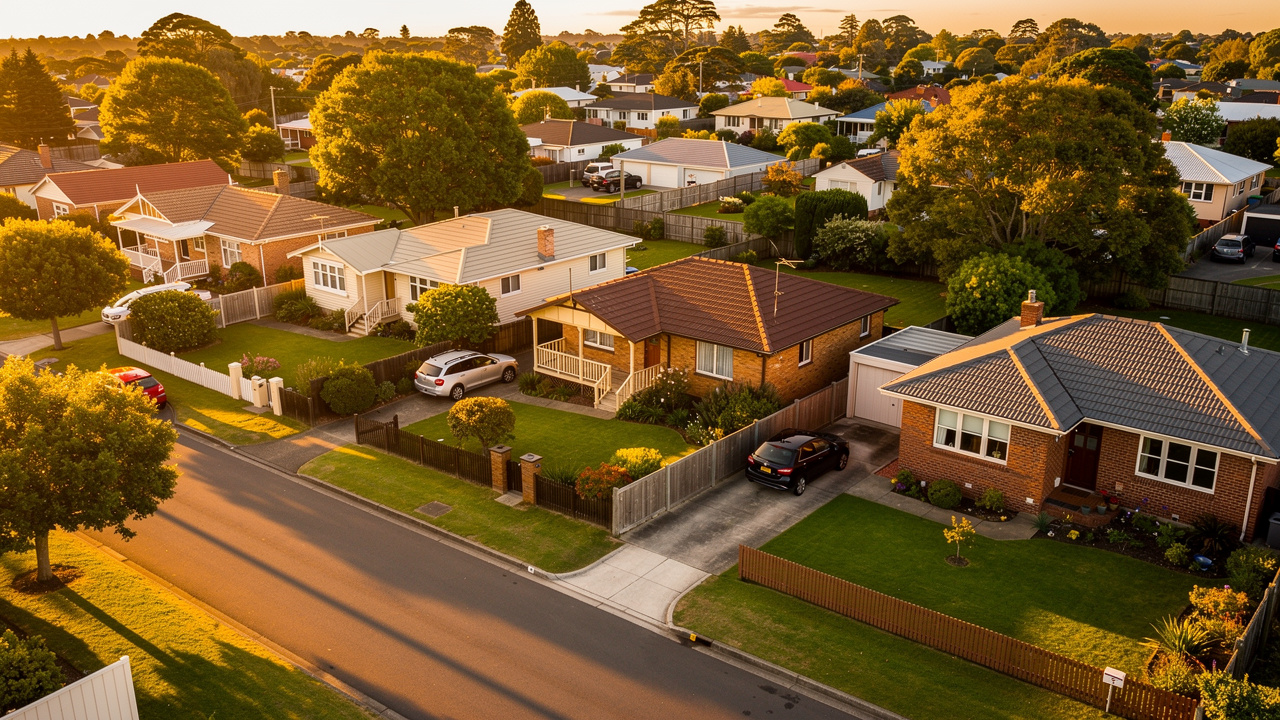 New Zealand suburban homes representing mortgage freedom goals