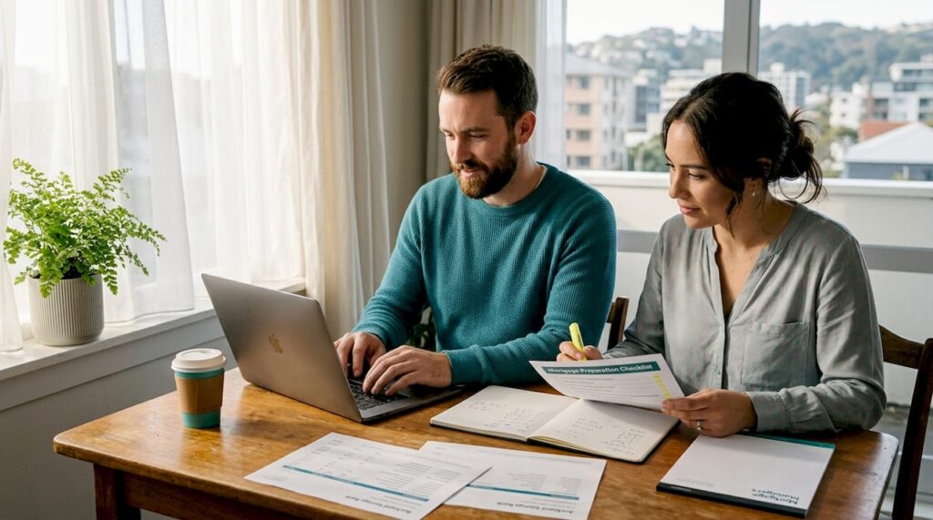 Young couple budgeting for first home purchase