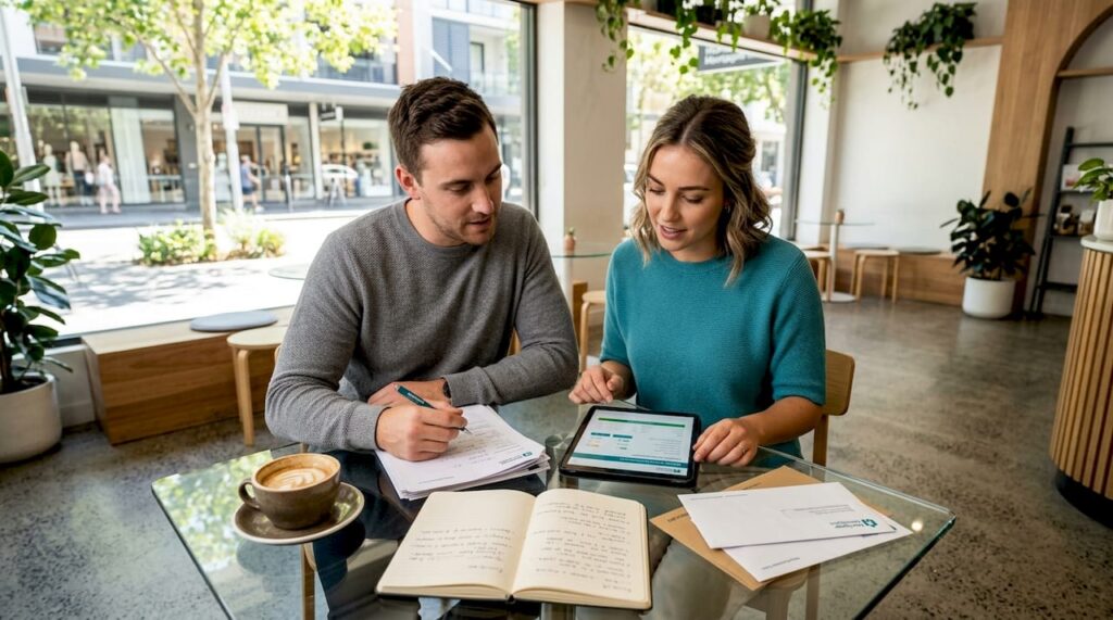 Couple reviews first home loan paperwork