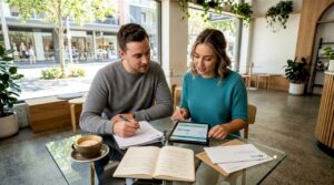 Couple reviews first home loan paperwork