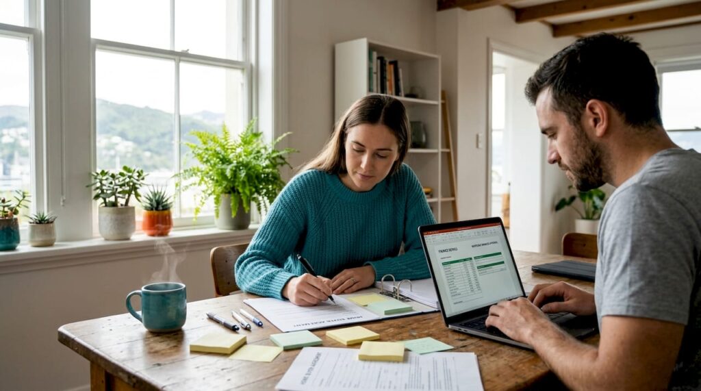 Couple preparing home buyer settlement paperwork
