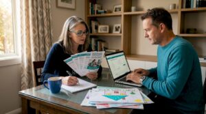 Couple reviewing NZ mortgage features at table