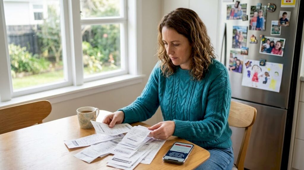 Woman reviewing receipts for rebate claims