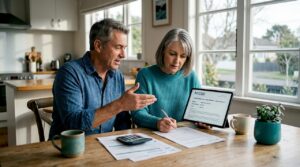 Couple reviewing unconditional loan approval documents