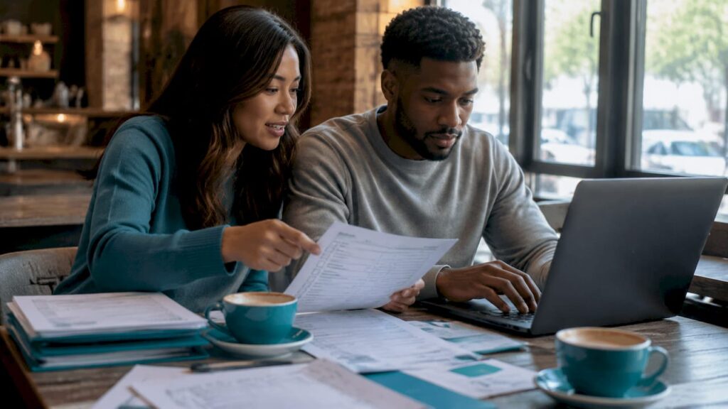 Couple preparing mortgage application documents