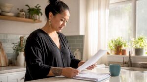 Buyer reviewing conditional offer documents at home