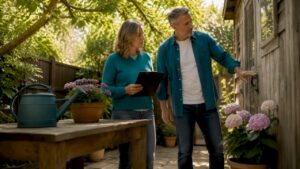 Couple inspecting home interior during walkthrough
