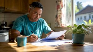 NZ homeowner reviewing mortgage documents