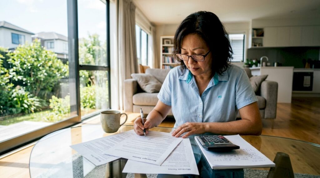 Woman reviewing fixed rate mortgage papers