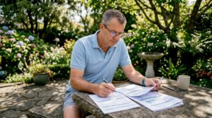 Man sorting FHA loan application documents