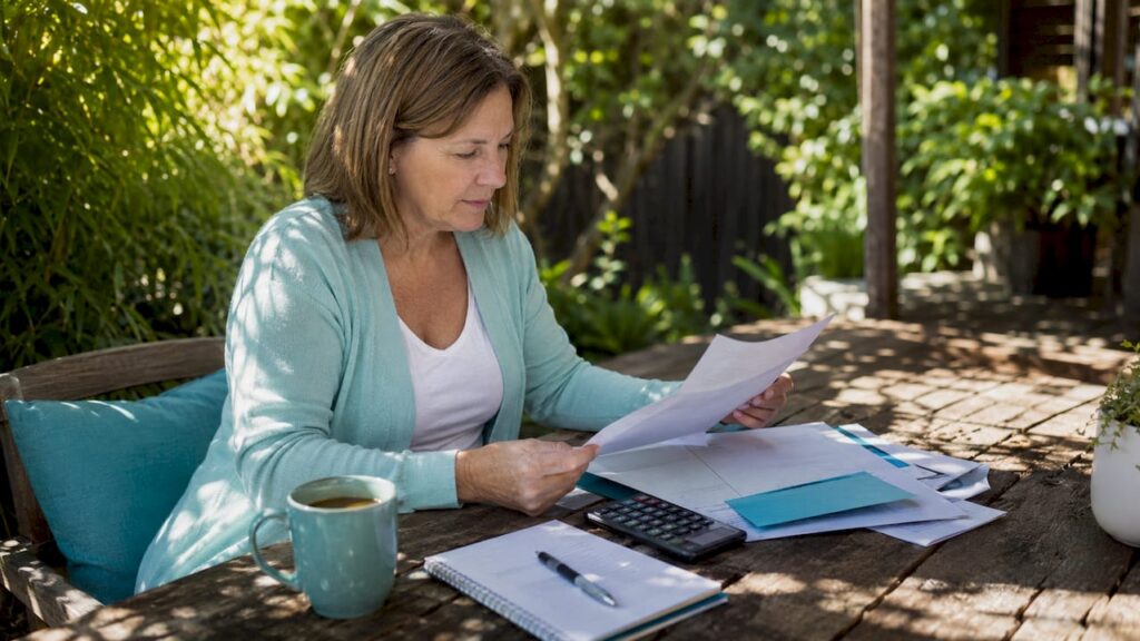 Woman reviewing mortgage papers at home