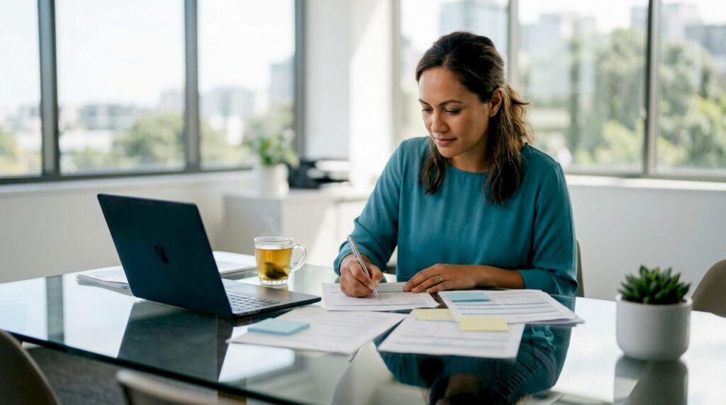 Woman completing home loan application forms