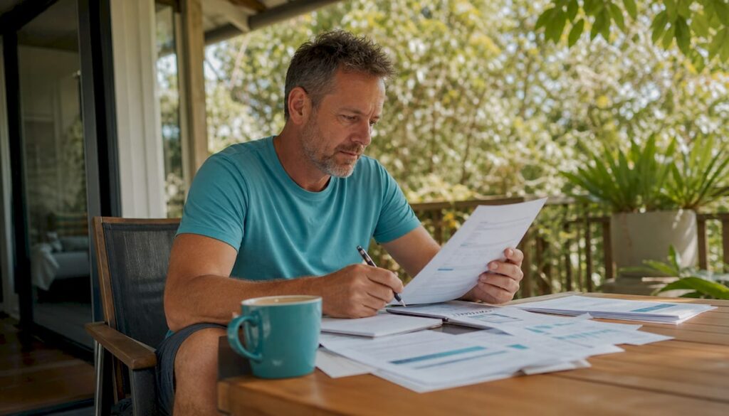 Man reviewing mortgage statement at home table