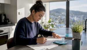 Woman applying for house loan at home table