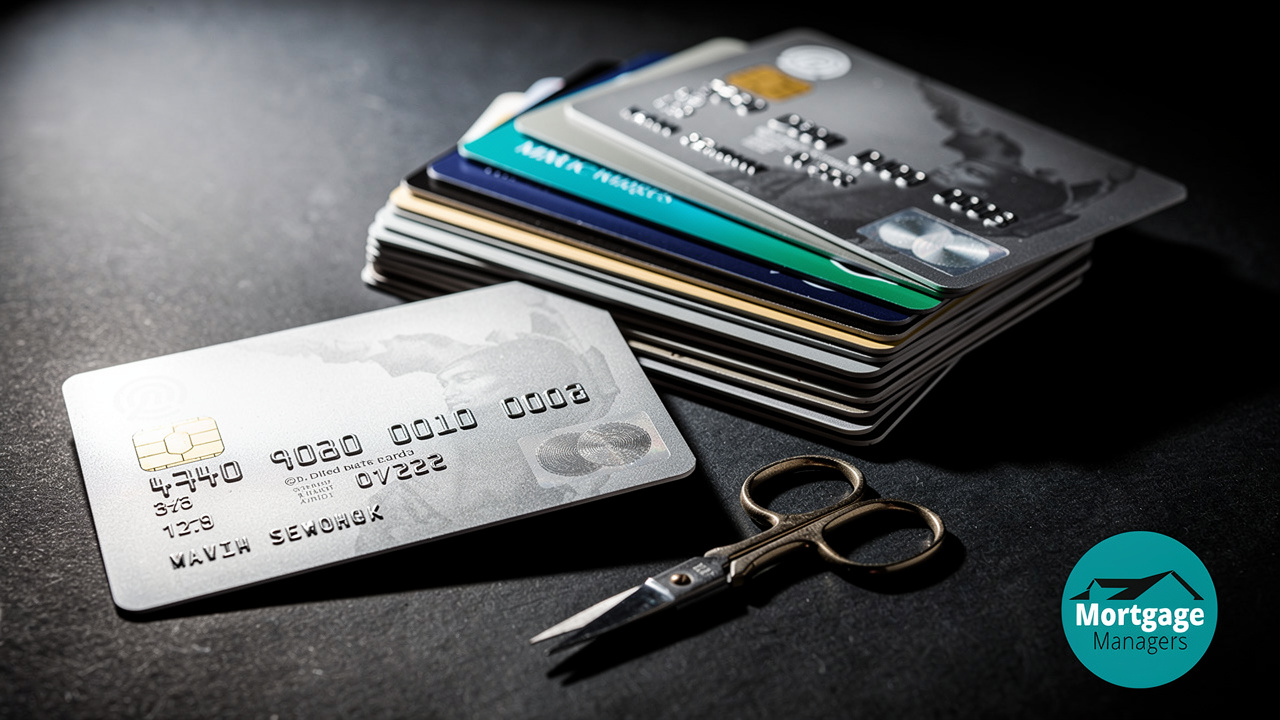 Stack of credit cards with scissors symbolizing debt freedom