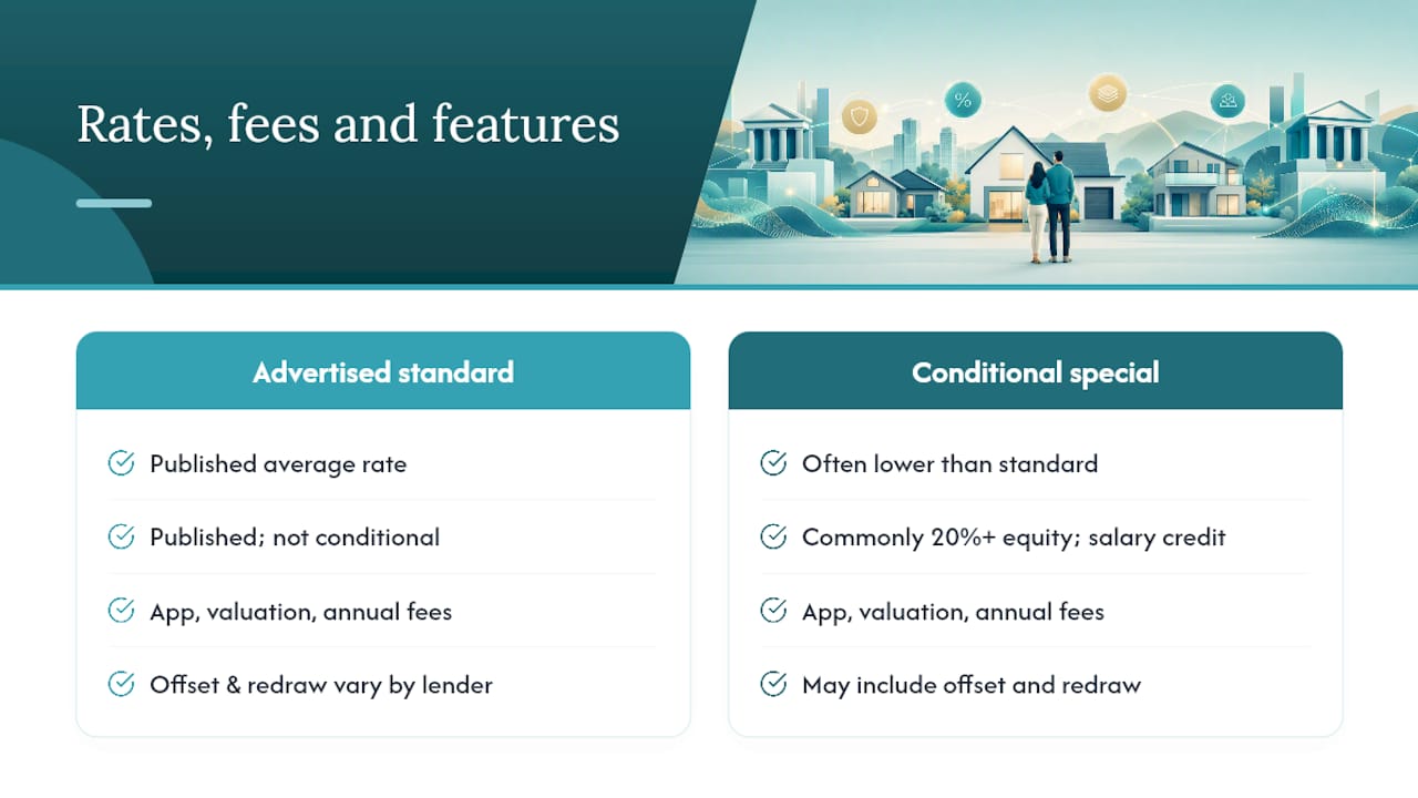 Diagram comparing mortgage rates, fees and features
