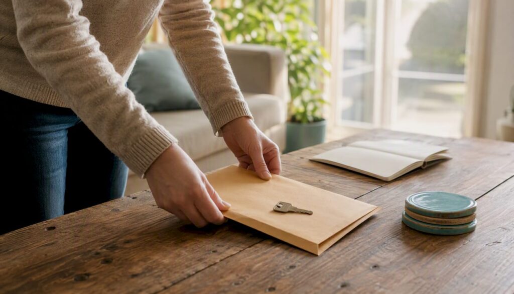 Hands arranging leasehold property documents