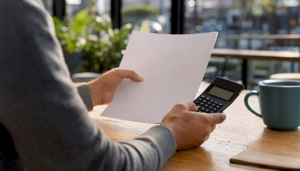 Hands holding blank bank papers and calculator