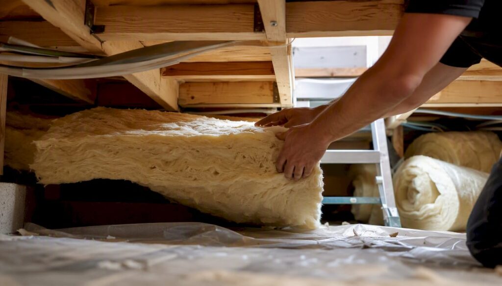 Installing insulation in home ceiling