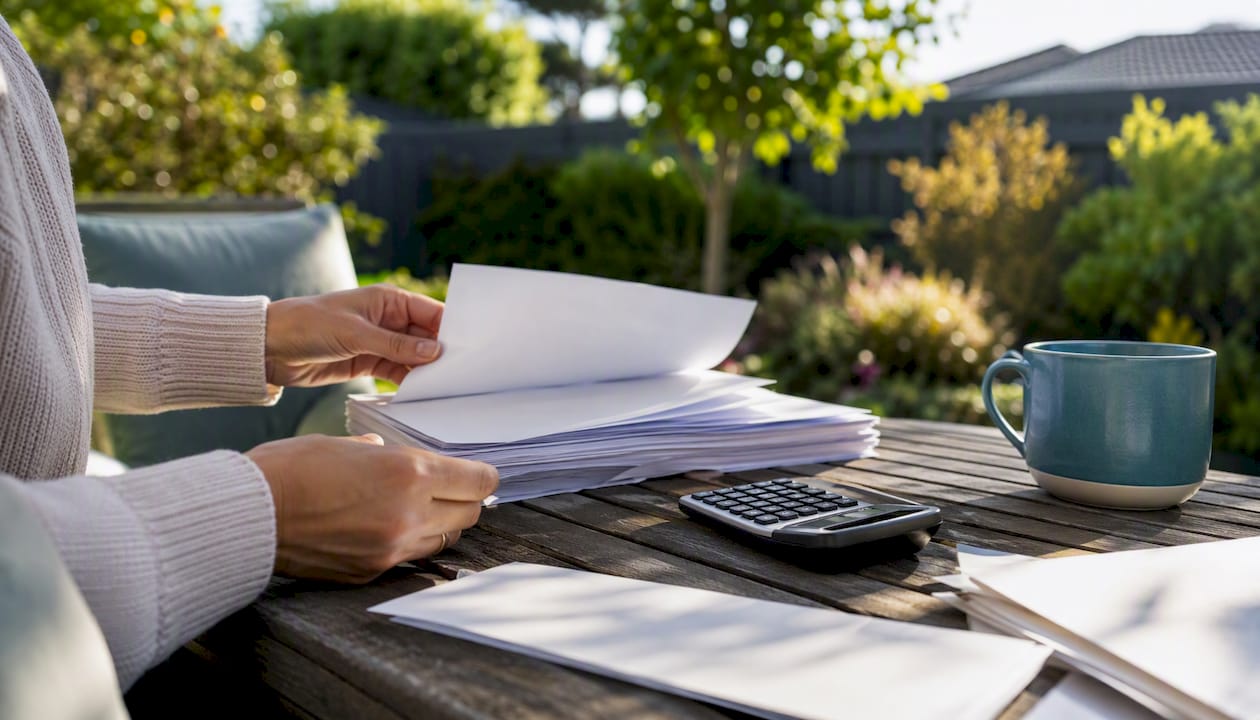 Hands arranging mortgage loan papers